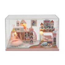 아디코 DIY 미니어처 하우스 핑크 공주 캐슬 + 강화 아크릴 케이스, 혼합색상