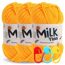 니뜨 밀크얀 뜨개실 50g x 3p + 단수링 3p 세트, 38 옐로우(뜨개실), 랜덤발송(단수링), 1세트