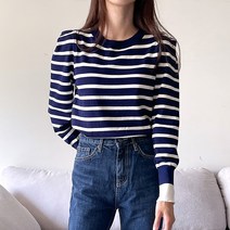 부루앤쥬디 여성용 슬림소매 스트라이프 니트