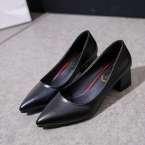 여성용 심플 레더 스틸레토 통굽 슈즈 미들힐 하이힐 PRDS128