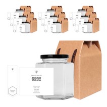 육각 꿀병 730g + 블랙캡 랜덤발송 + 심플 꿀벌화분 L 스티커 + 봉인 + 박스 세트, 10세트