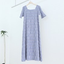 빼빼 여성용 스퀘어넥 잔체크 옆트임 롱 원피스