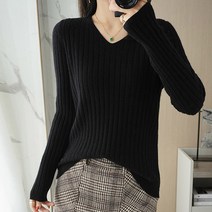 레몬소울 여성용 말리 골지 브이넥 니트티