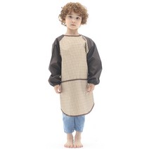 플리에 유아용 긴소매 방수 앞치마, 체크브라운