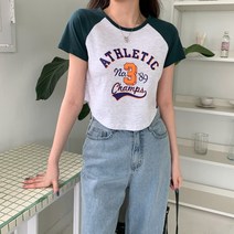 시크블랙 여성용 란머느 나그랑 배색 크롭 반팔 티셔츠 T9524K24