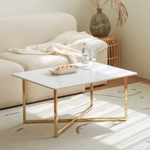 퍼리든 루나 세라믹 쇼파 사각 테이블 800 x 600 mm 방문설치, 화이트 마블(상판) + 골드(프레임)