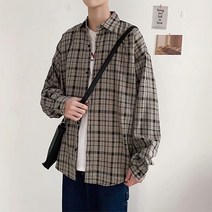 남성용 원조 체크남방 기본 브라운 긴팔셔츠