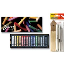 문교 원형 소프트 파스텔 15색 MPA-15 + 찰필 4종 + 사포 12p 세트, 혼합색상, 1세트