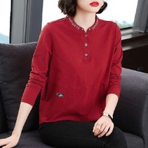 페이토 여성용 라운드넥 자수 포인트 티셔츠