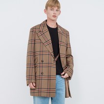 씨오큐 남성용 오버핏 울 체크 스트랩 블레이져