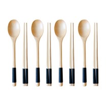 라임올리브 웜 스트링 옻칠 우드 수저세트 4인용, 블랙 스트링, 숟가락 4p + 젓가락 4p