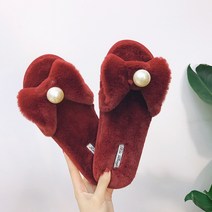여성용 포근한 진주 리본 컬러 슬리퍼