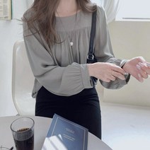 엘쏘 퍼프 소매 쉬폰 블라우스