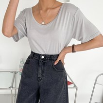 이지스튜디오 여성용 레이온 심플 찰랑 데일리 브이넥 반팔 티셔츠