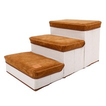 딩동펫 강아지 계단 수납형 3단 스텝, 브라운