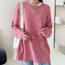 아모르데이 여성용 저스트라운드 램스울 루즈핏 롱 베이직 데일리 롱 니트
