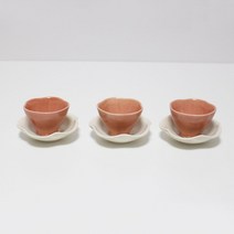 달소금 투톤 꽃잎 찻잔 3종 세트, 코랄 + 아이보리, 1세트