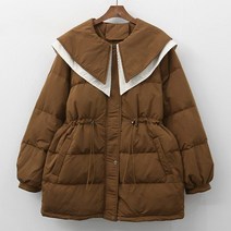 여성용 데일리 기본핏 겹빅카라 스트링 웰론 하프 집업 패딩