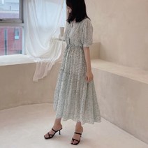 마이시즌 여성용 잔꽃 나염 쉬폰 원피스