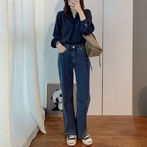 패션풀 여성용 세미 와이드 일자 데님 팬츠 28794