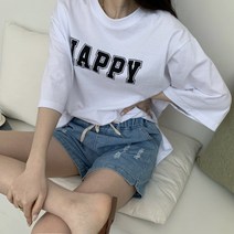 여성용 바리프 영문 나염 반팔 박스 티셔츠 T6808K14