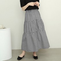 오키 여성 큐트 체크 캉캉 밴딩 스커트