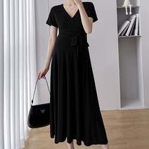 프렌치 베이직 랩스타일 임산부 반소매 원피스