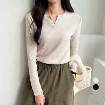 세컨그라운드 여성용 트임 피치 기모 티셔츠