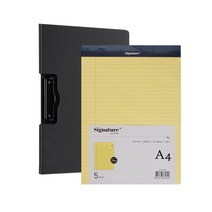 델리 린피니 좌철 커버 클립보드 A4 + 리갈패드 A4 5p 세트, 블랙(클립보드), 옐로우(리갈패드), 1세트