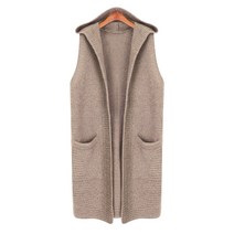 럽스 라히 후드 롱 오픈 니트 조끼