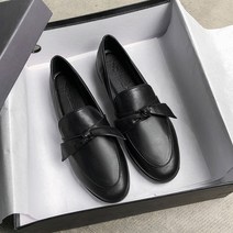 루비코코 여성용 리본 심플 키높이 가죽 로퍼