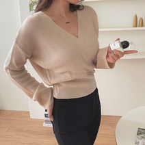 플랜데이 여리핏 브이넥 랩스타일 골지 니트