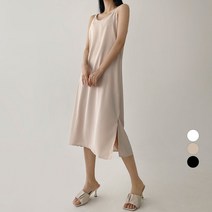 플랜데이 여성용 루즈핏 브이넥 무지 슬리브 나시 롱 원피스