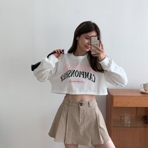 시크블랙 타이벨 디자인 프린팅 크롭 맨투맨 cpt10974k2a