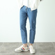제제 남성용 밴딩 스크레치 컷팅 스판 청바지