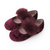 빔보빔바 여아용 벨벳퍼 플랫슈즈