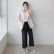 로미스토리 빅사이즈 캐주얼 크롭 와이드 밴딩 팬츠
