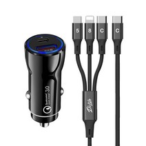 이츠라이프 베네치아 QC3.0플러스 PD 듀얼 차량용 고속 충전기 + 비바스 3 in 1 PD PPS 초고속 충전 케이블 1.2m, 블랙, ITS-PDCC01