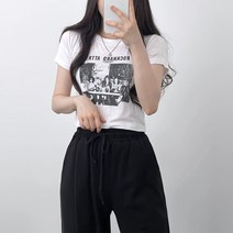 아델모아 여성용 락하드 나염 크롭 반팔 티셔츠