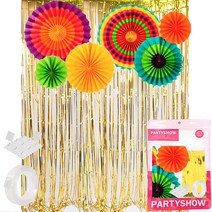 파티쇼 환타스틱팬 커튼 파티장식 세트, 레인보우패턴(팬), 골드(수술커튼), 1세트