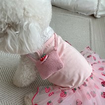 그루밍독 반려동물 딸기 니트 에코백, 핑크