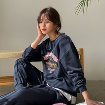 핑크시슬리 여성용 컬러배색 자동차 맨투맨 + 트레이닝 팬츠 세트