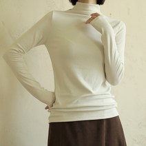빼빼 여성용 반목 터틀넥 소프트 스판 폴라 티셔츠