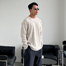 머시따 남성용 오버핏 와플 라운드넥 긴팔 티셔츠