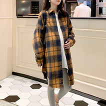 임산부 루즈핏 체크 롱 셔츠