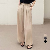 바블링브룩 여성용 쿨 텐션 바스락 버튼 핀턱 와이드 슬랙스