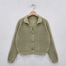 오오엘 여성용 여름 루즈핏 크롭 샐릭스 카라 가디건