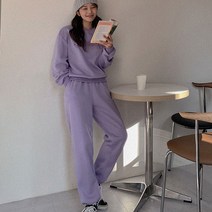 큐니걸스 여성용 기모안감 155cm 비트컴퍼니 레터링 맨투맨 + 조거팬츠 세트