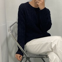 뜨개진 여성용 루즈핏 간절기 꽈배기 스무크 라운드 니트