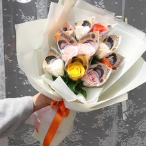 노블리 로안느 장미 비누꽃 10송이 돈꽃다발 + 메세지카드 + 기프트쇼핑백 세트, 오렌지